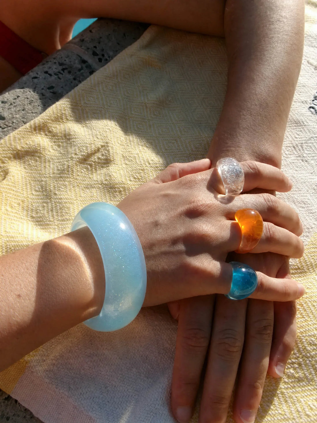 Colorful resin jelly jewelry including heart necklaces, bracelets and bangles