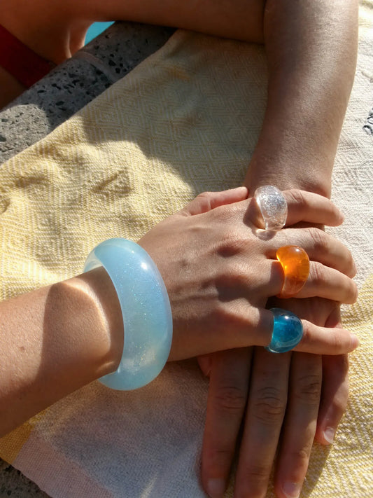 Colorful resin jelly jewelry including heart necklaces, bracelets and bangles