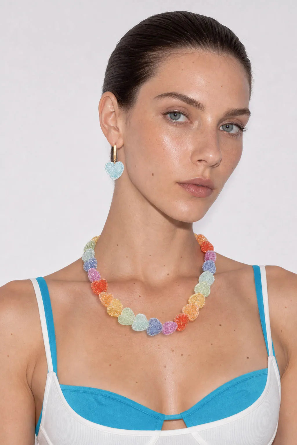 Rainbow Jelly Heart Necklace – detail view