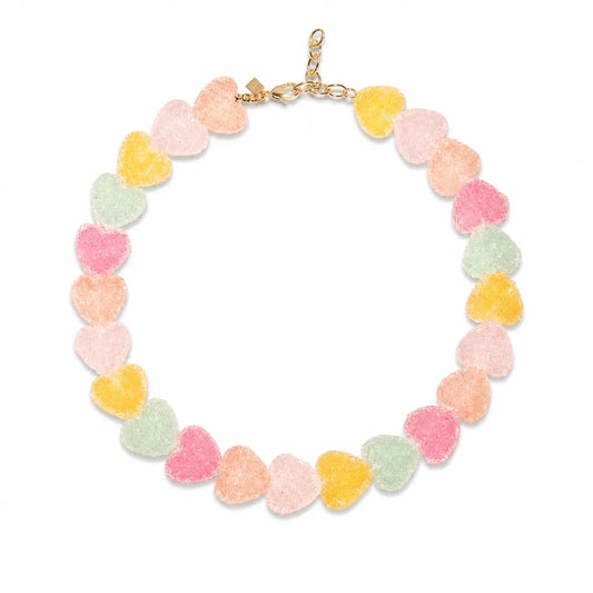 Candy Mix pastel resin heart necklace in pink, peach, yellow and mint
