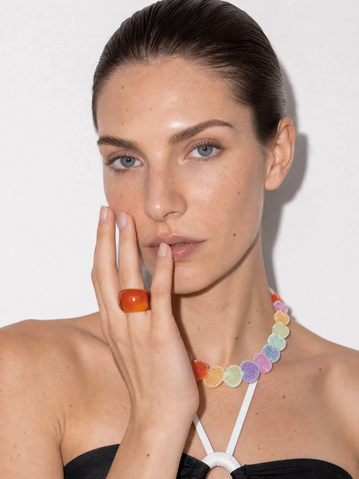 Jelly Mirror chunky resin ring in Transparent orange – alternate view