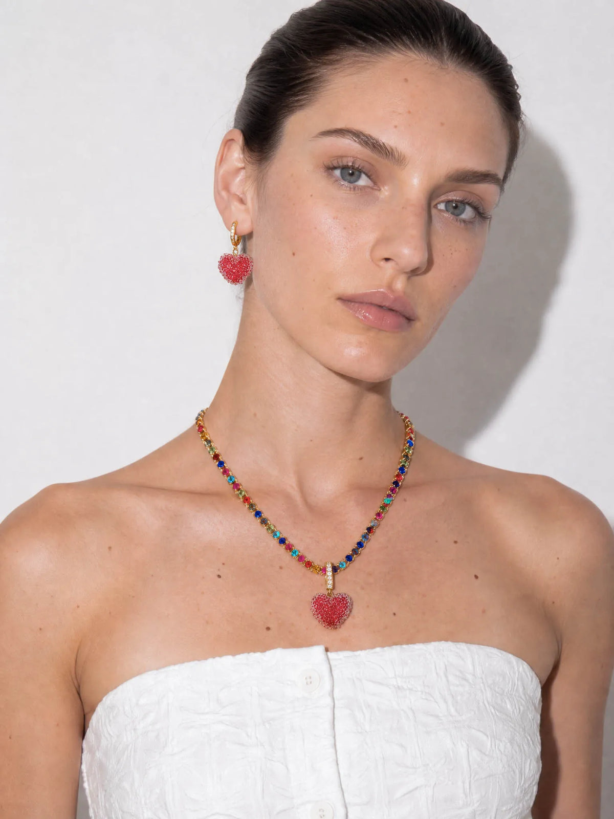 Multicolor CZ Red Jelly Heart Necklace – detail view