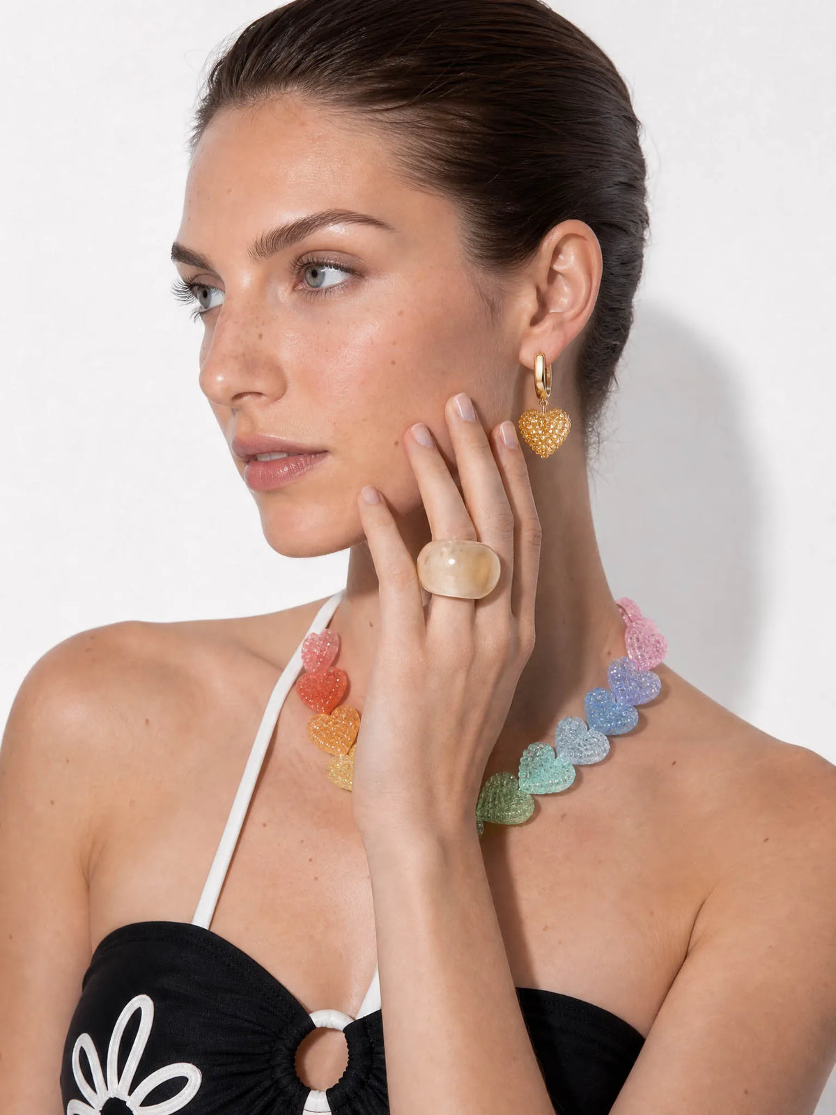 Jelly Mirror chunky resin ring in Transparent beige – alternate view